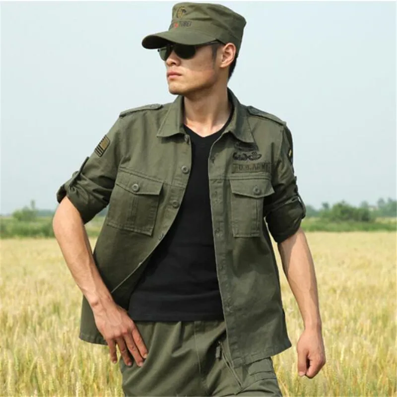 New Spring Summer font b Men b font font b Shirt b font Long Sleeve Military