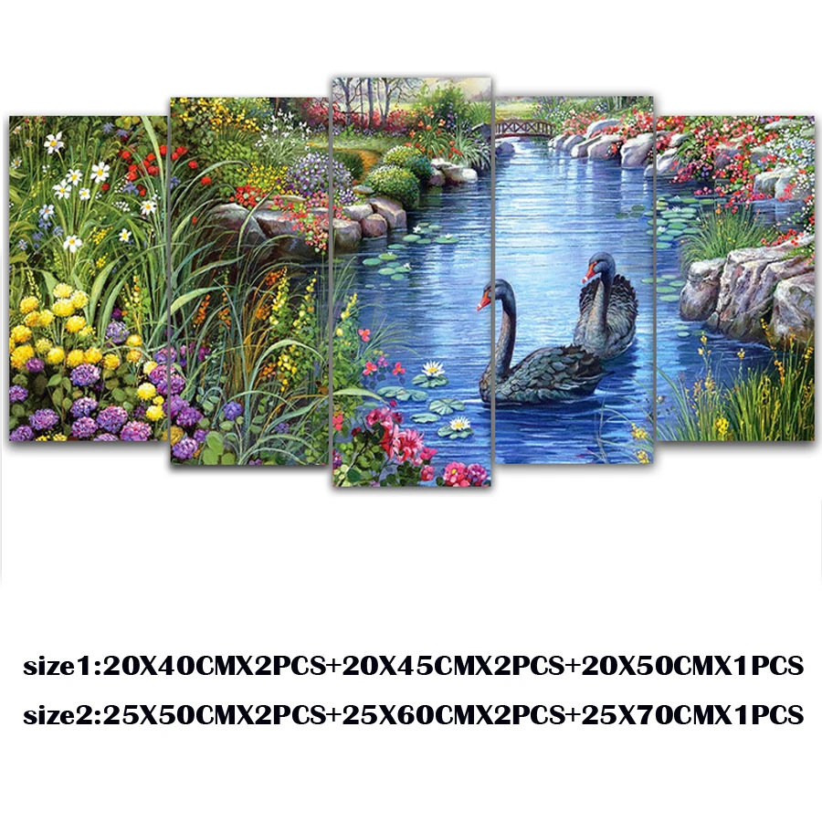 

3D Diamond Painting Cross Stitch Swan Lake,mosaic,Needlework Diamond Embroidery Landscape Full Diamond Decorative 5pcs/set