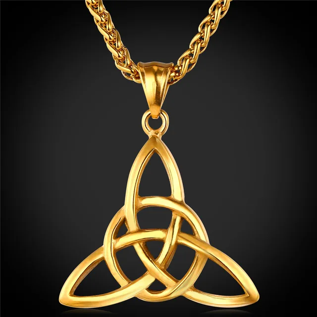 U7 Viking Jewelry Celtic Knots Necklaces & Pendants Triquetra Gold Color Stainless Steel Men Chain Gift Irish Knot Charm P722 Gold-color
