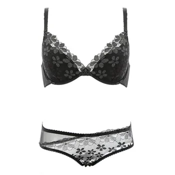 

New lace deep V thin section ladies underwear sexy temptation ultra-thin cotton bra set