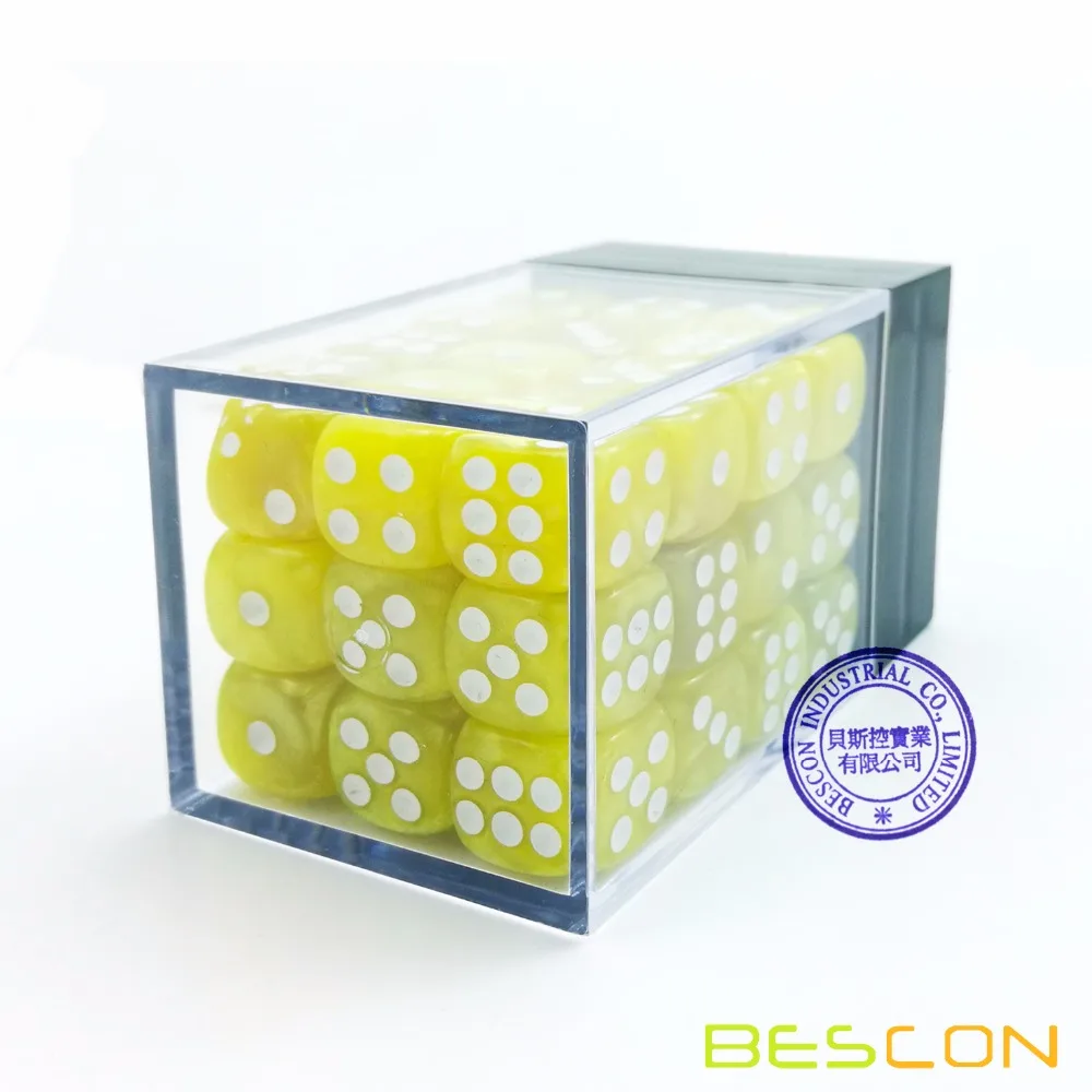 Bescon 12 мм 6 кубиков 36 в коробка в форме лего-блока, 12 мм шестигранники под давлением(36) кубиков, Мрамор желтого цвета