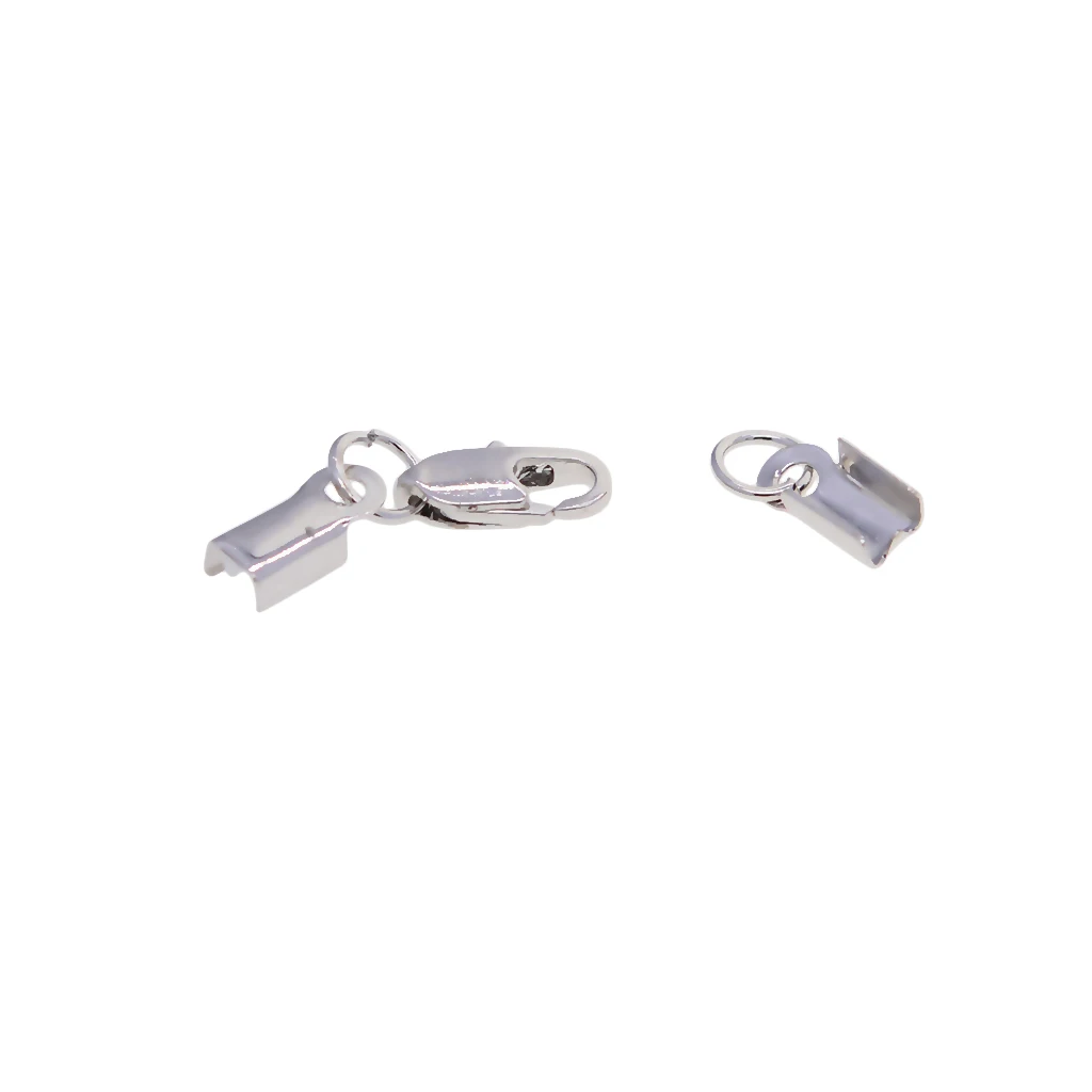 12 Sets Crimp Cord End Cap Clips Bail Tips Connector Findings with Lobster Clasp for Necklace Bracelet Jewelry Making