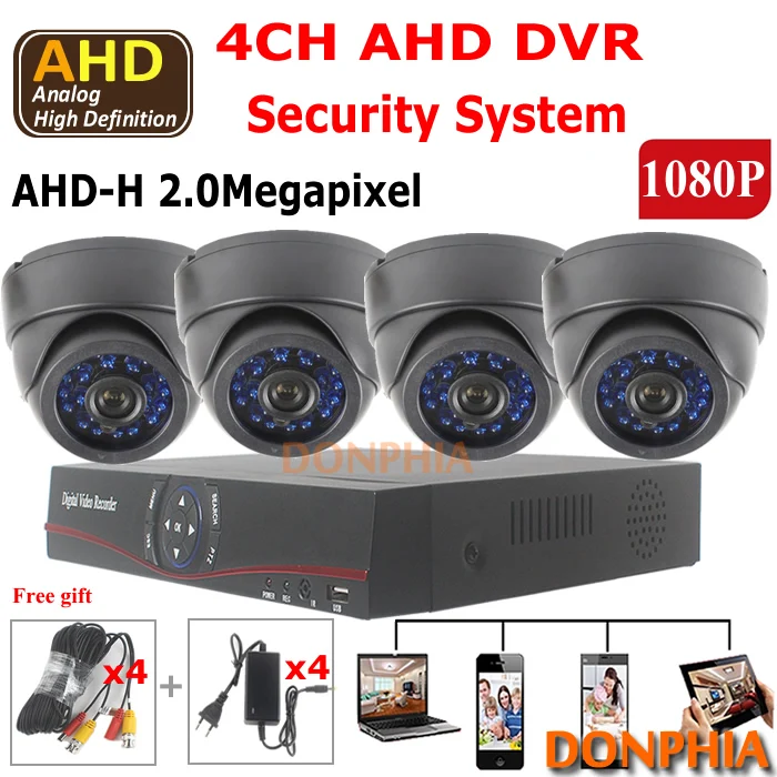 

Best price! 4ch Home surveillance system AHD DVR kit 4pcs indoor IR day night Dome 2.0MP AHD Camera and 4ch 1080P Video AHD DVR