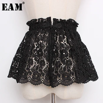 

[EAM] cloth Lace Split Joint Hollow Out Bandage wide Belt Personality Women New Fashion Tide All-match Spring Autumn 2020 JQ834