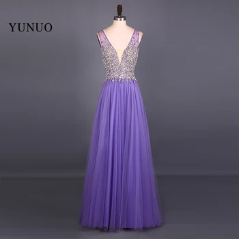 New Fashion Real Picture Tulle V Neck A Line Sleeveless Long Prom Dresses 2019 Backless Beading Floor Length Prom Dress YN61507 charming a line sweetheart sleeveless beading prom dress