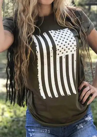 

2019 Women American Flag T-Shirt Vogue Harajuku Short Sleeve Ulzzang Aesthetic Baseball Tees korean Army Green Top Plus Size