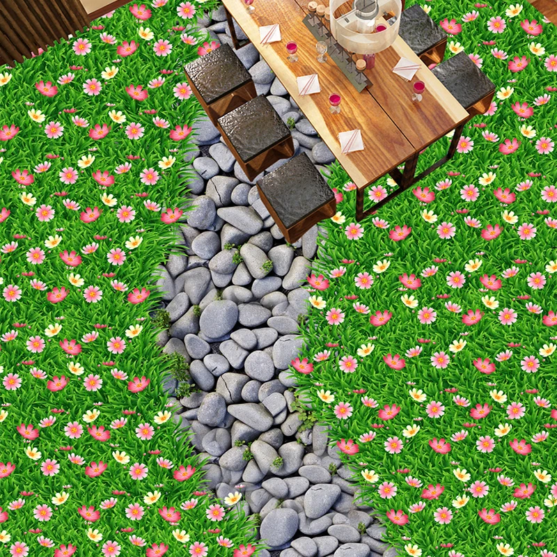 Us 1406 38 Di Scontocustom 3d Pavimenti In Carta Da Parati Pastorale Erba Fiore Di Pietra Strada Soggiorno Cucina Pavimento Per Esterni