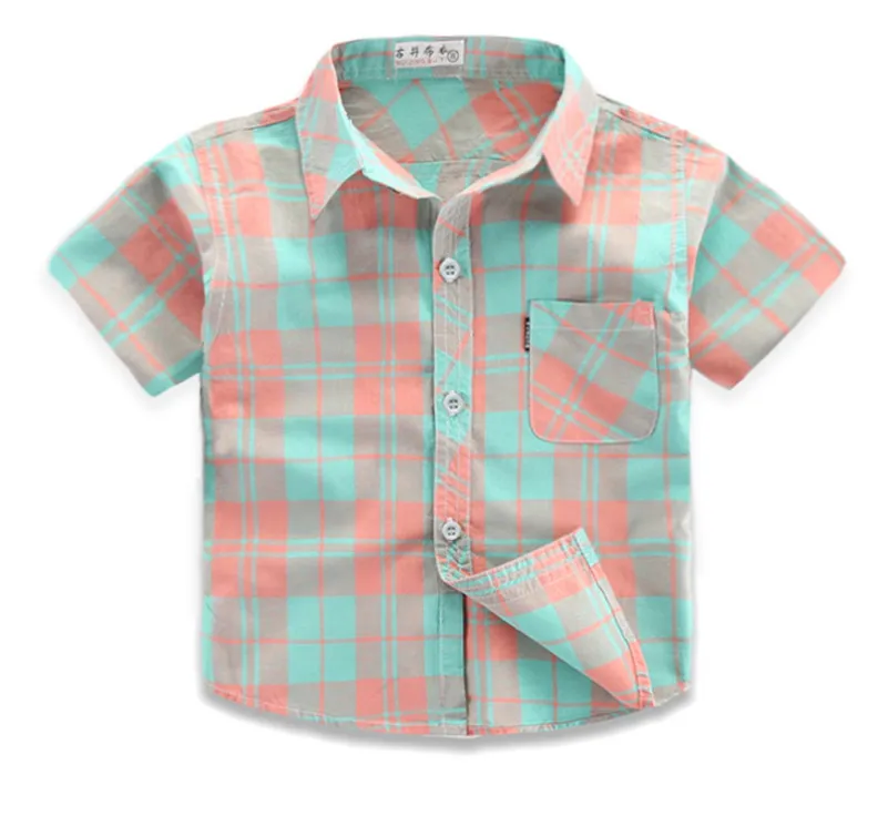 Летняя рубашка для маленьких мальчиков модные клетчатые Повседневные детские рубашки в полоску одежда с короткими рукавами Детская Хлопковая одежда, рубашка От 0 до 10 лет - Цвет: 1