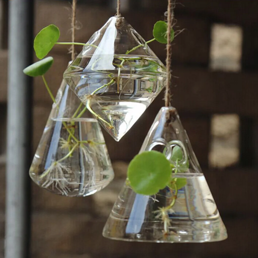 New Clear Water drop Glass Hanging Vase Bottle for Terrarium Plant