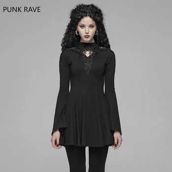 

PUNK RAVE Women Gothic Dress Black Knited Hollow Out Sexy Mini Slim Fit Dress Evening Party Women Summer Dress