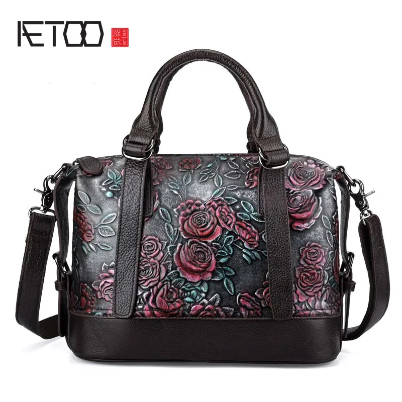 

AETOO New embossed wipe bag cowhide leather fashion leather handbag elegant retro handbag shoulder bag women handbag