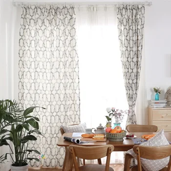 

Natural Geometric Linen Sheer Orginal Hemp Curtains Country style Cortinas for Living Room Bedroom Coffee shop Eco-friendly