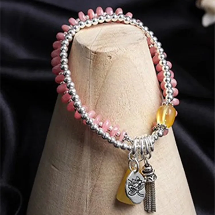 

Crystal diy bracelet jewelry wholesale silver accessories natural red stone beeswax bracelet