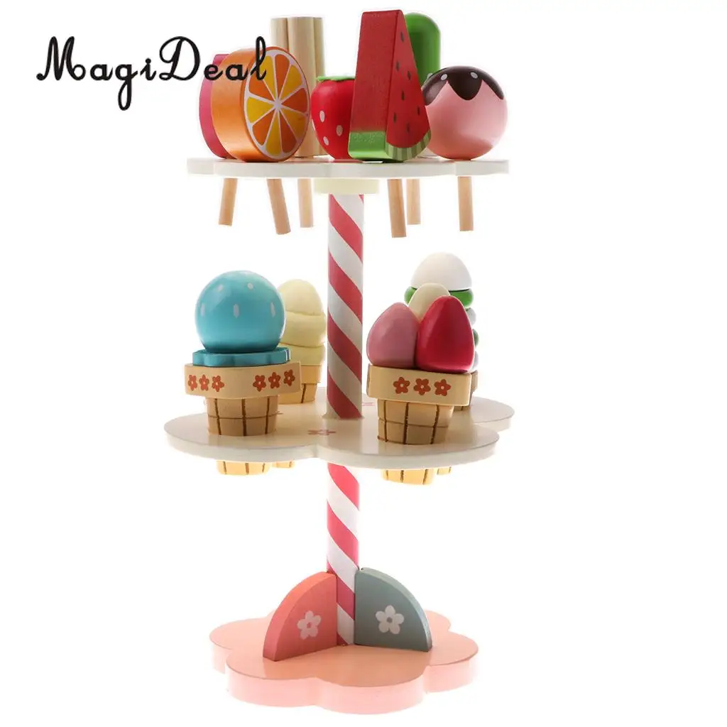 

11Pcs/Pack Wooden 3-Layer Strawberry Ice Cream Stand Food for Dollhouse Kitchen Decor Children Kids Role Pretend Play Toys