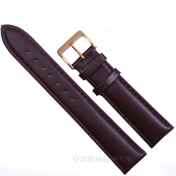 

ZLIMSN 12mm (Buckle 10mm) Brown Soft Sweatband Golden Clasp Genuine Leather Watch Bands Strap A6 Watchbands H5