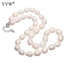 Freshwater Pearl Brass Necklace Brass With 4cm Extender Chain Potato Silver Color Plated For Woman White Approx 16.5 Inch shiny eyeglass brass chain spectacle retainer electro plated with silver embedded with black acrylic beads