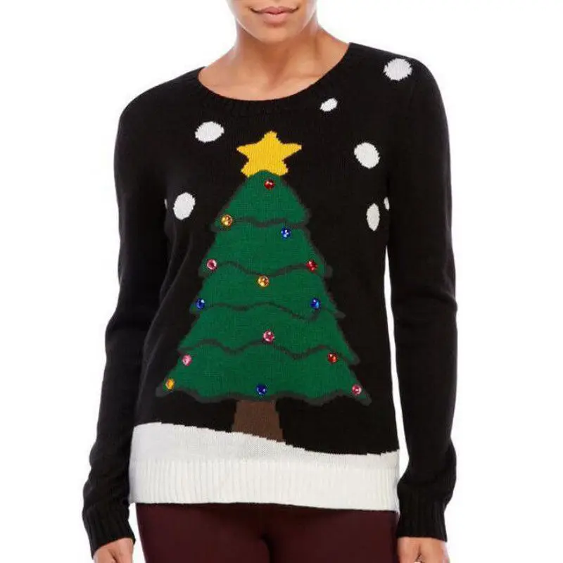 

MeiHuiDa 2018 New Style Fashion Christmas Trees Women Xmas Jumper O Neck Warm Long Sleeve Sweater Pullover Tops
