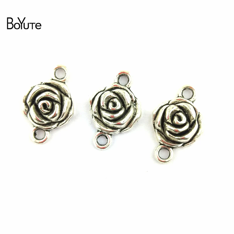 BoYuTe (50 Pieces/Lot) 16*25MM Antique Silver Plated Metal Rose
