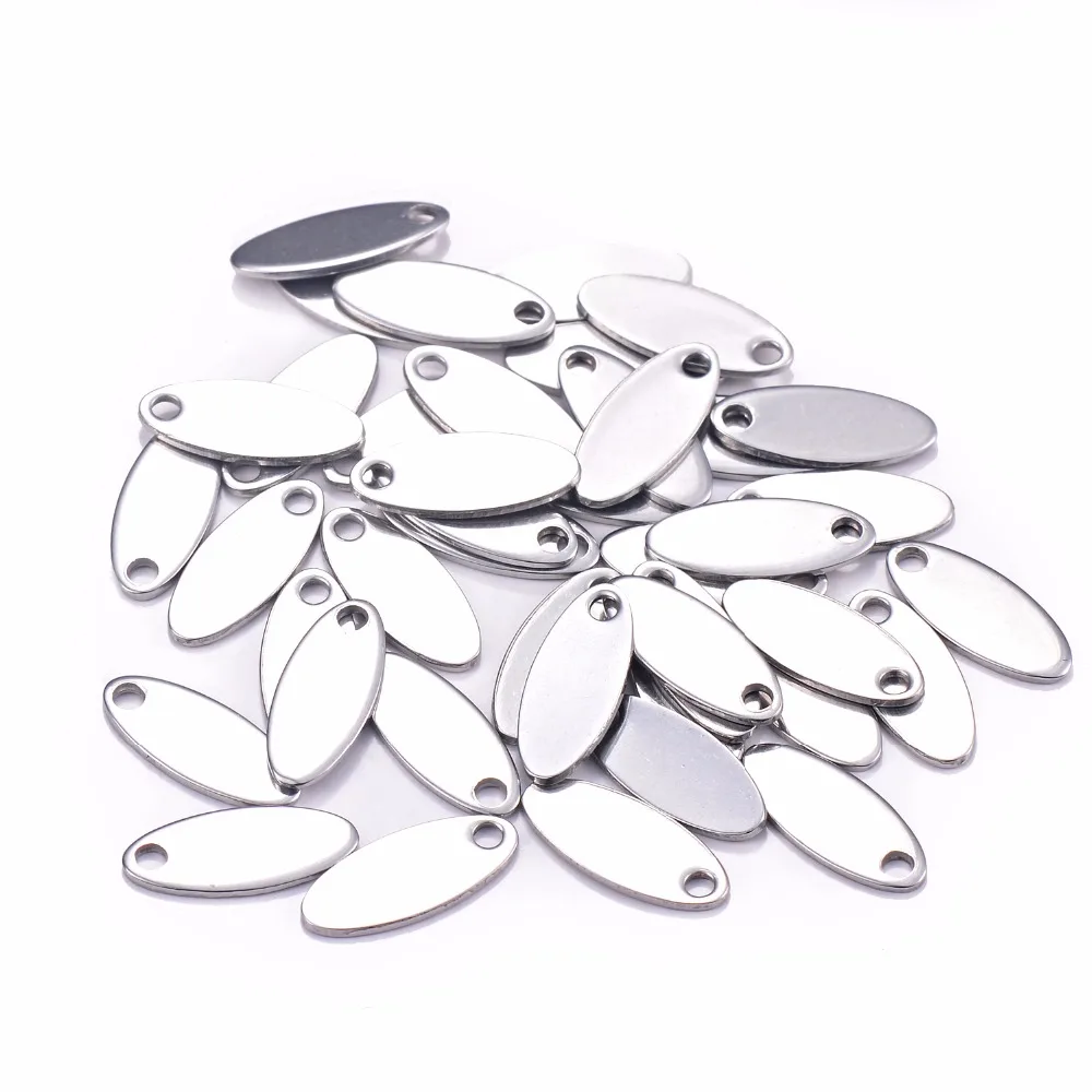 

5x12mm of 50pcs Silver Tone Stainless Steel Blank Oval Stamping Tags ID Necklace Jewelry Tag for Logos Not Turn Off Color