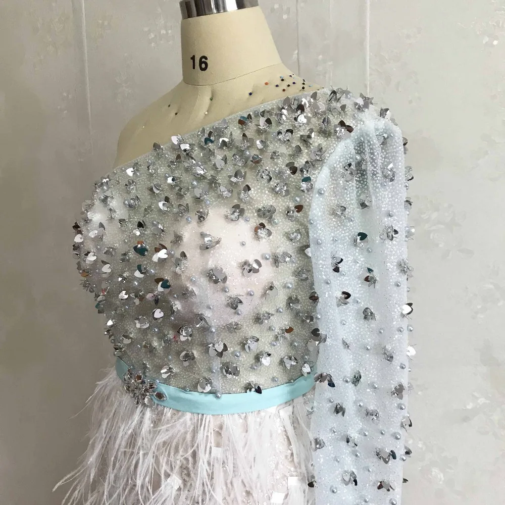 Винтажное платье Vestidos De Fiesta с длинными рукавами, украшенное бусинами и кристаллами, топ из органди с поясом, вечернее платье с перьями