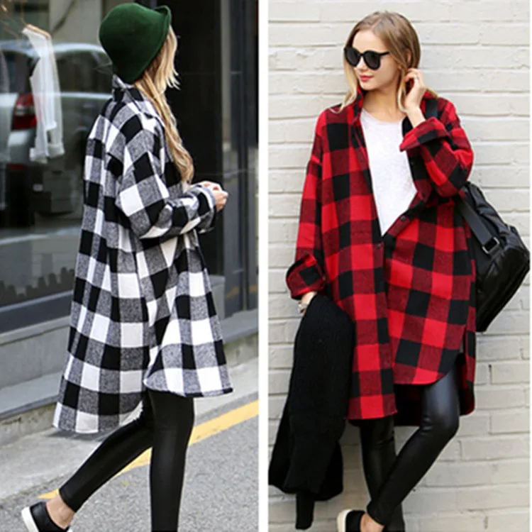 Autumn New Arrival Long Tops Flannel Plaid Shirt Women Plus Size Button Up Shirts Long Sleeve Casual Loose Cotton Blouse