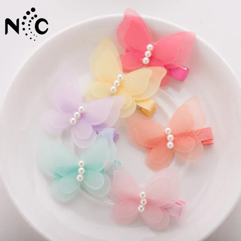 

Korean Mix Color Plastic Pearl Chiffon 3D Butterfly Hairpins Barrettes Girls Kids Cute Headwear Hair Clips Hair Accessories 5pcs