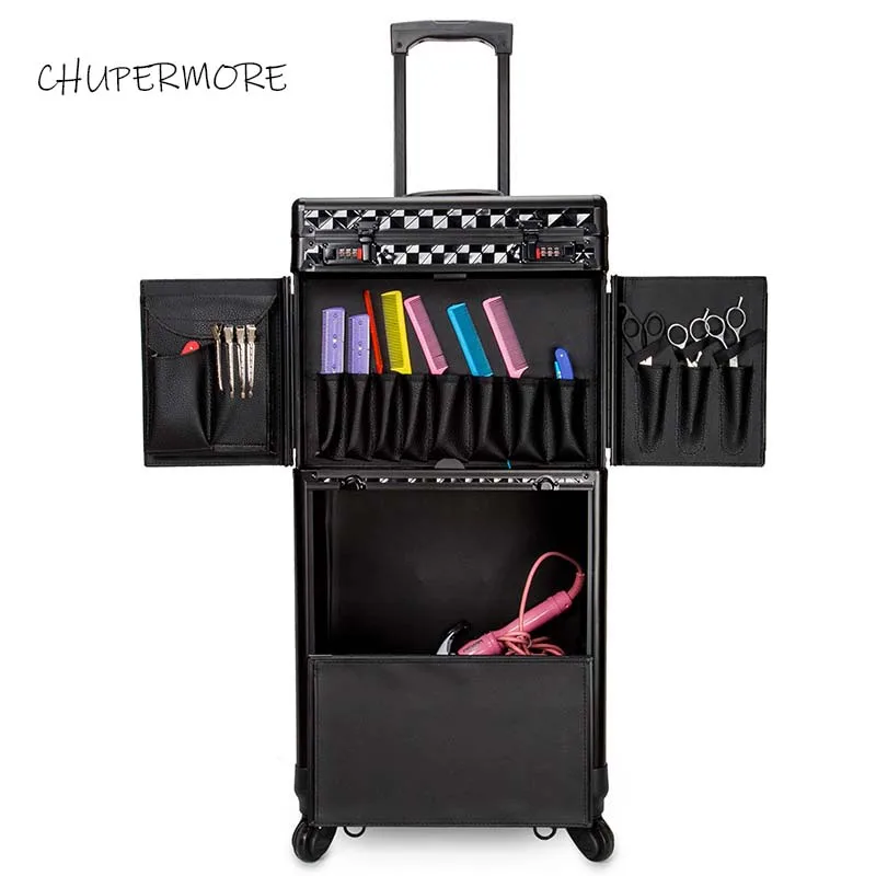 US $180.31 Chupermore Luxury Haircut Makeup Fashionable Convenient Multifunction Rolling Luggage Spinner Brand Suitcase Wheels