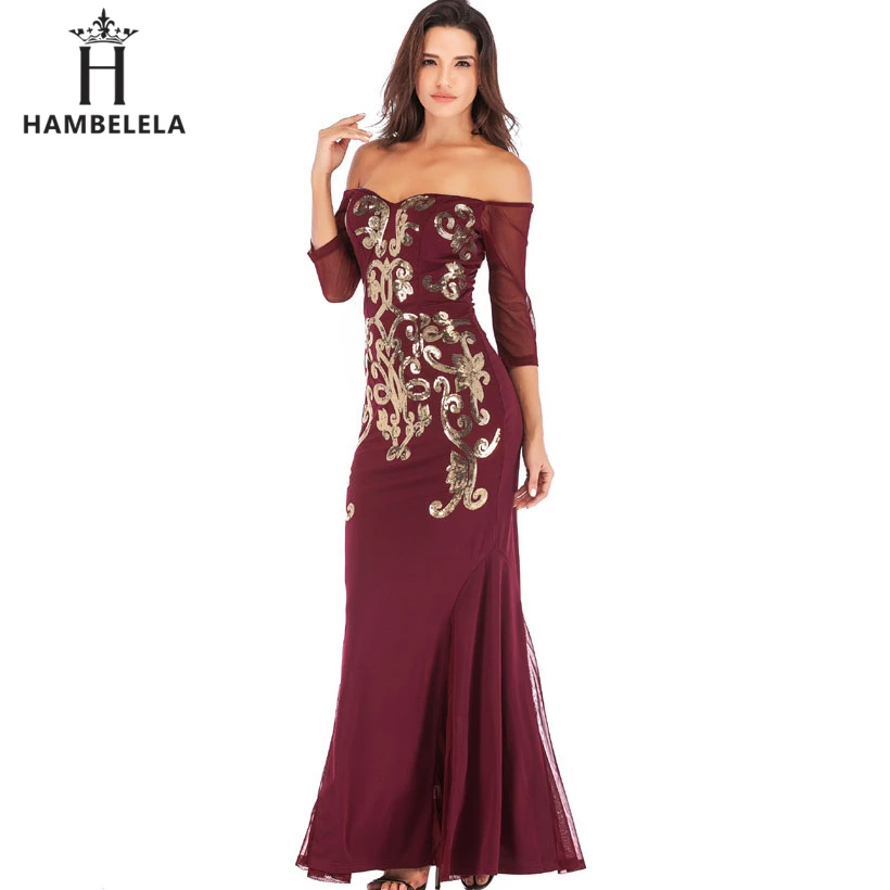 HAMBELELA Sequined Maxi Dress Long Sleeve Ankle Length Evening Party Dresses Sexy Maxi Dress Evening Gown Dress Off The Shoulder (4)