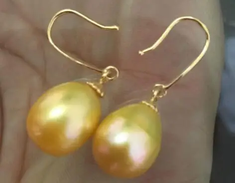 

Free shipping charming baroque natural 10-11mm south sea gold pearl earring