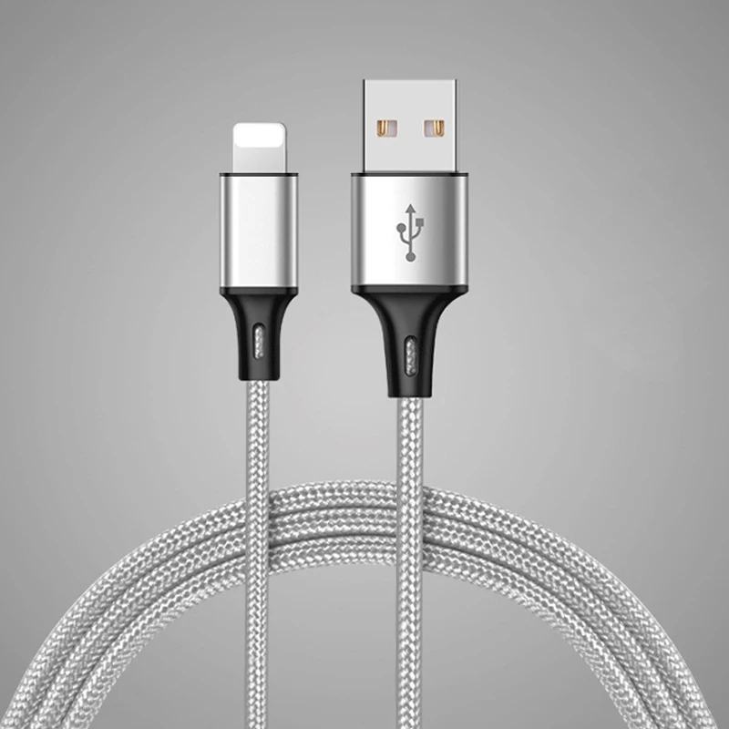 USB происхождения Зарядное устройство кабеля для передачи данных для iphone кабель Xs max Xr X 8 7 6 plus 6s плюс ipad mini мобильного телефона 50 см, 1 м, 2 м, Короткие Длинные провода - Цвет: Серебристый