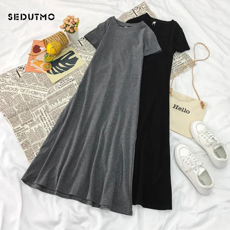 SEDUTMO/летнее платье-туника, женские повседневные Базовые платья, весенние тонкие черные сексуальные вечерние платья с коротким рукавом ED796