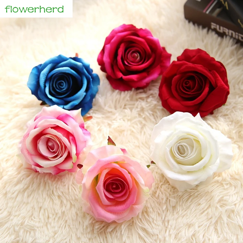 10cm Flannel Rose Heads Artificial Flowers High Quality DIY Wedding Decoration Garland Kissing Ball Flower Wall White Pink 10pcs