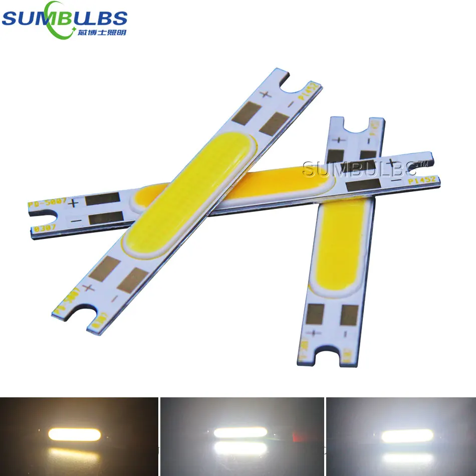 

10pcs/lot Warm Natural Cool White 3W 5W 50x7mm COB LED Strip Chip On Board Light Source For Wall Table Lamps DC 9V 11V LED