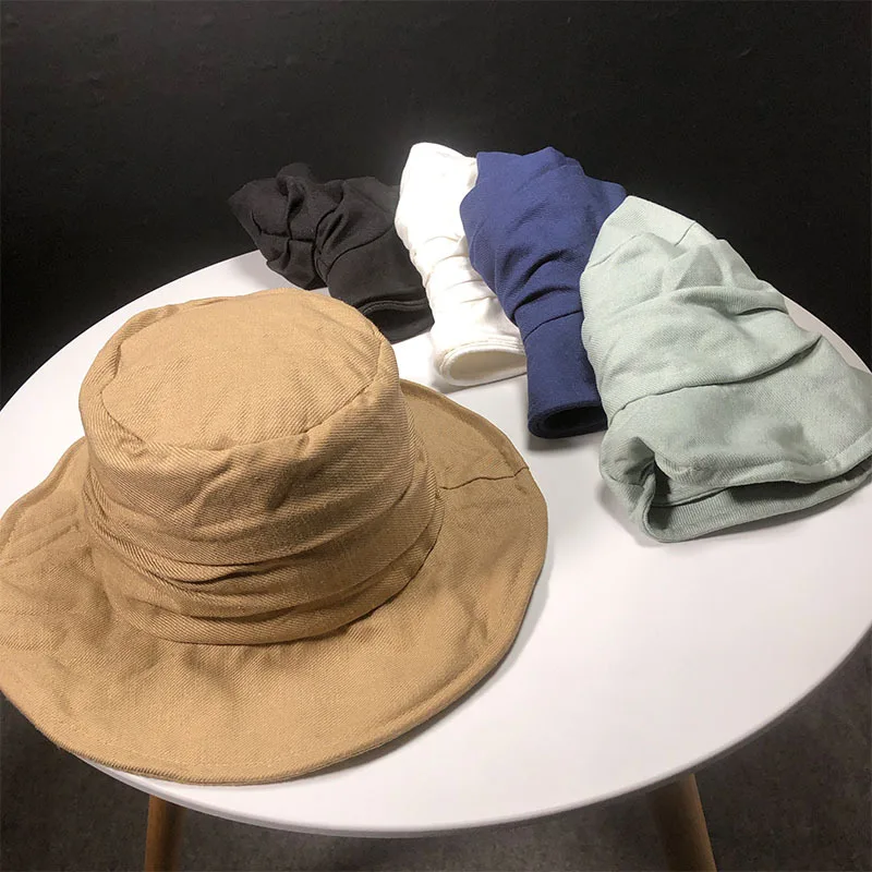 Летние однотонные цвет хлопок и лен большой для женщин мужчин Рыбацкая шляпа Корейская версия средство для защиты от солнца Панама шапочки