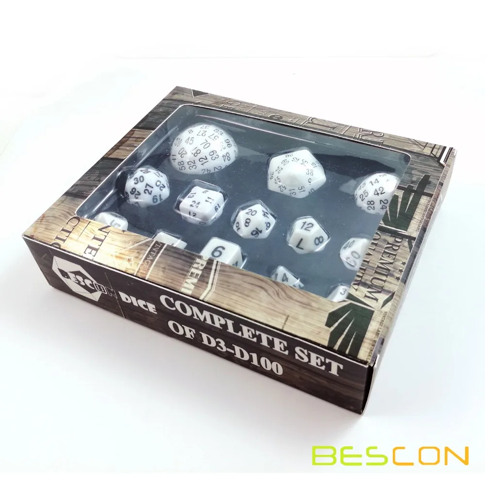 Bescon полный набор многогранных кубиков 13 шт. D3 D100 100 боковых костей непрозрачных