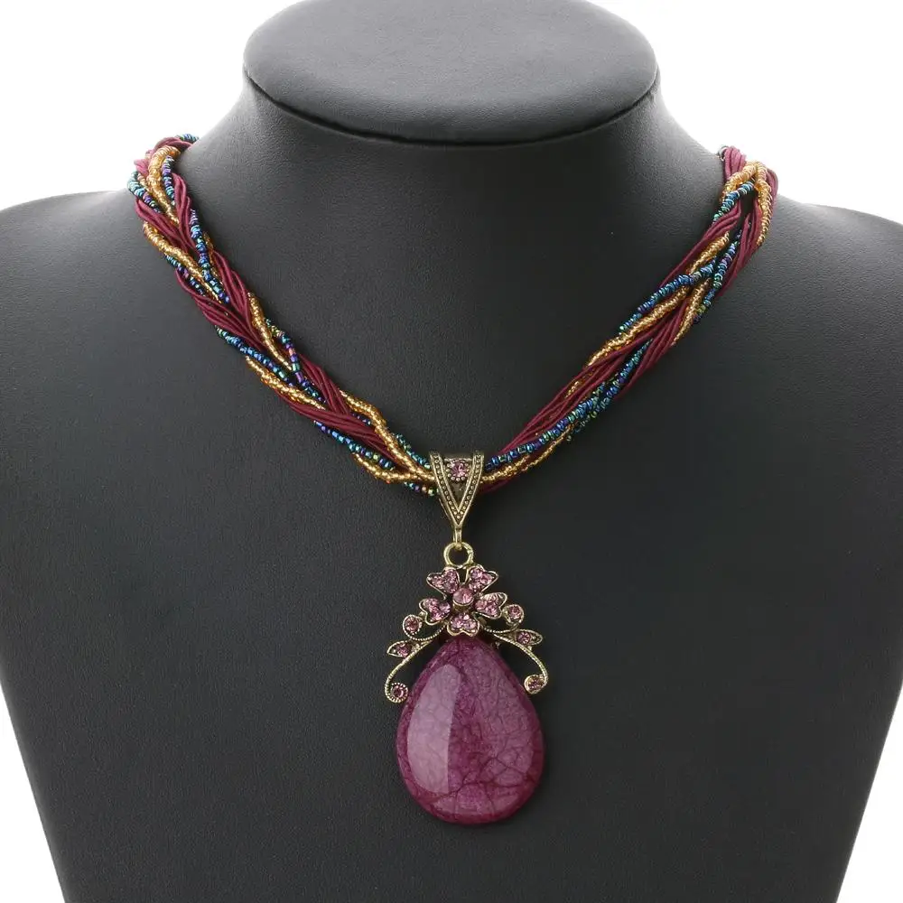 Etnické šperky bohémské barevné ženy korálky imitace vody přírodní kámen přívěsek náhrdelník s vícevrstvý řetězec turecké šperky