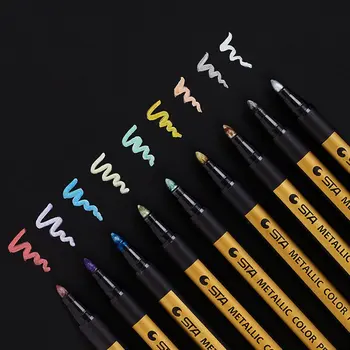 

Set of 9 Metallic Markers Paint Marker Pens Medium Tip Metal Art Permanent Marker for Black Paper, Rock Painting, Glass,