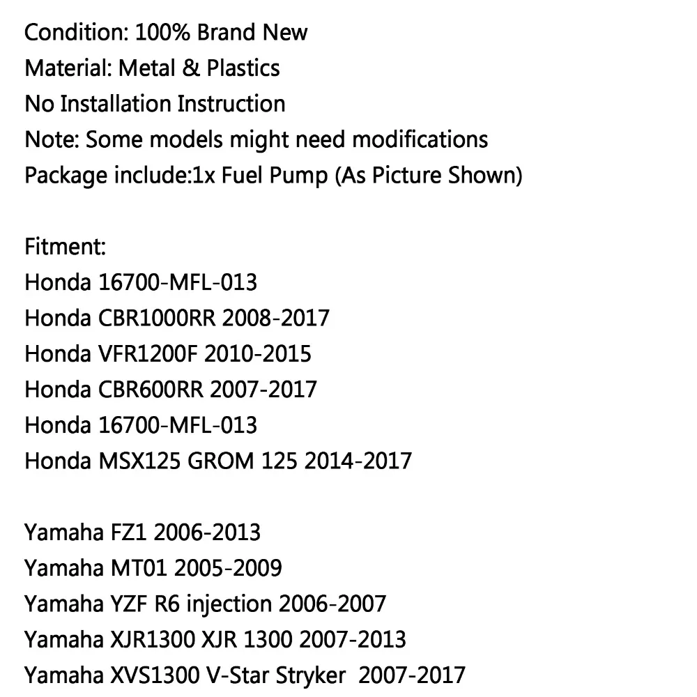 Статор топливного насоса Areyourshop для мотоцикла Honda 16700 MFL 013 CBR600RR VFR1200F CBR1000RR