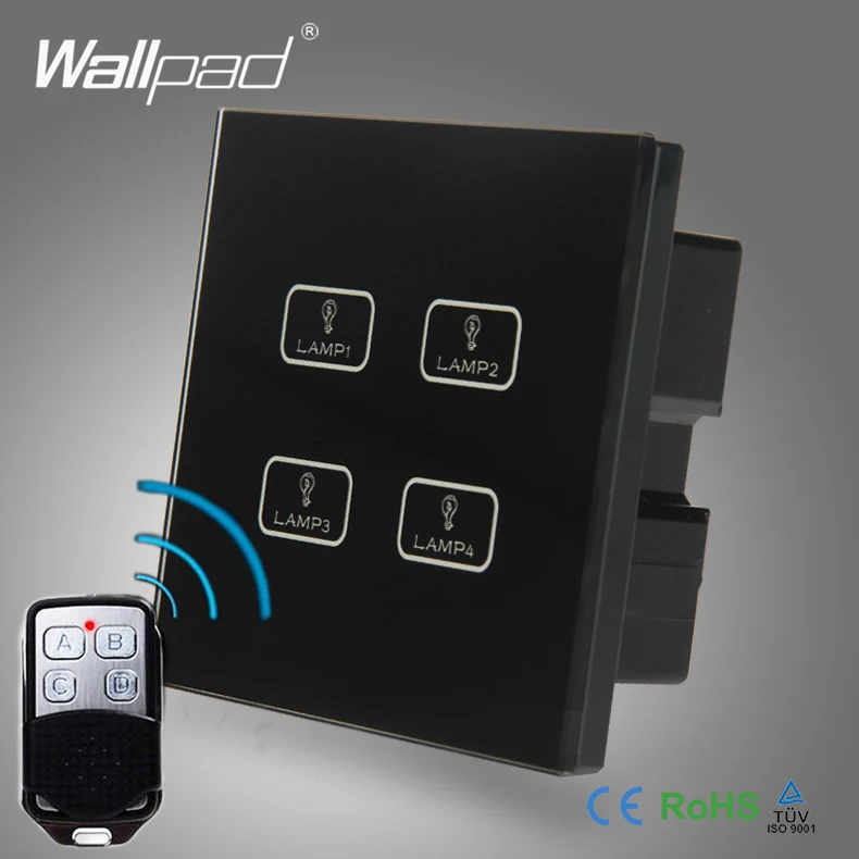

2pcs 4 Gang 2/3 /4 way RF Android/IOS WIFI Swith Wallpad Black Crystal Glass Switch LED Remote Controlled Touch Light Switch