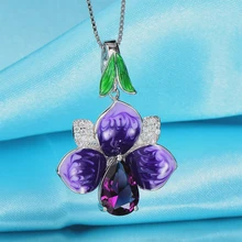 

WindJune Flower Enamel Pendant Authentic 925 Sterling silver Necklace Pendant Jewelry DIY Making For Necklace Chain