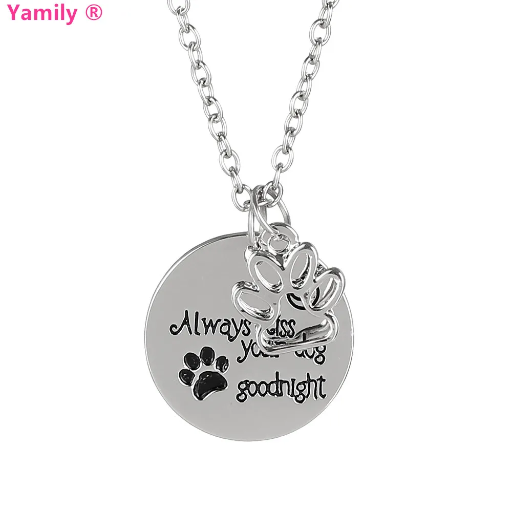 

Yamily 12pcs/lot ALWAYS KISS YOUR DOG GOODNIGHT Engraved charm pendant necklace pet footprint Pet Dog lover Jewelry