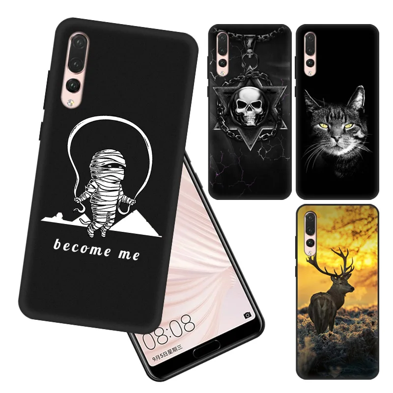 

Case For Huawei P20 P20PRO Black colorful cute printing protective Back cover For P20 PLUS soft silicon For Huawei p20 Soft Cove