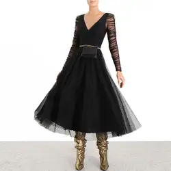 Женское элегантное черное платье для подиума см. Throguh сетчатые платья 2019