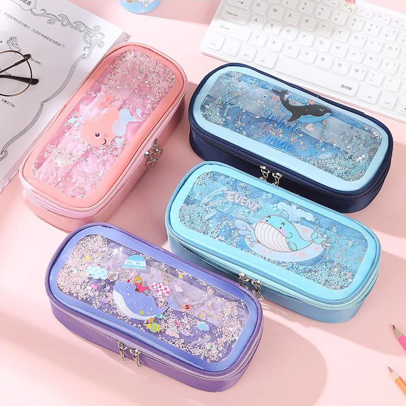 

Kawaii Pencil Case Cartoon Anime Whale Stretch Double zipper Large Capacity Pencil Box Cute Pencilcase Kids School Stationery