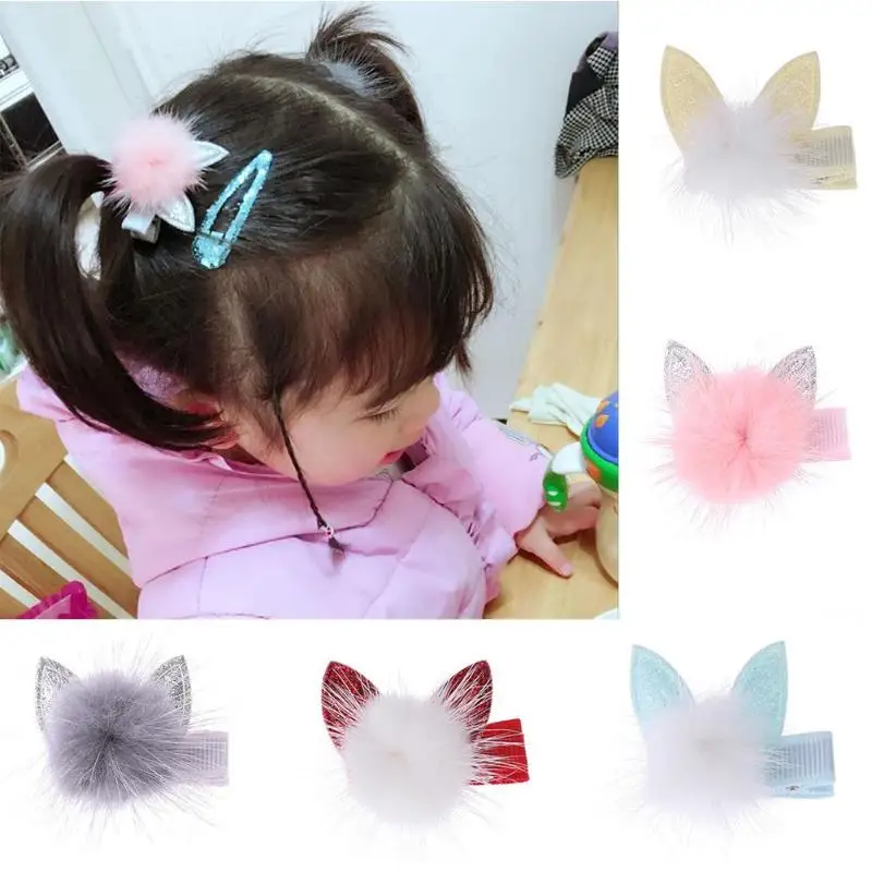 

Cute Girls Hairpins Pompom Ear Hair Clips Headwear Jewelry Casual Decor