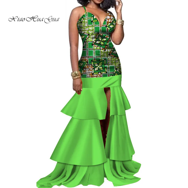 Африканский батик воск печати Bodycon сексуальное с открытыми плечами глубокий v-образный вырез длинное платье вечернее платье африканские платья для женщин wy3564 - Цвет: 18