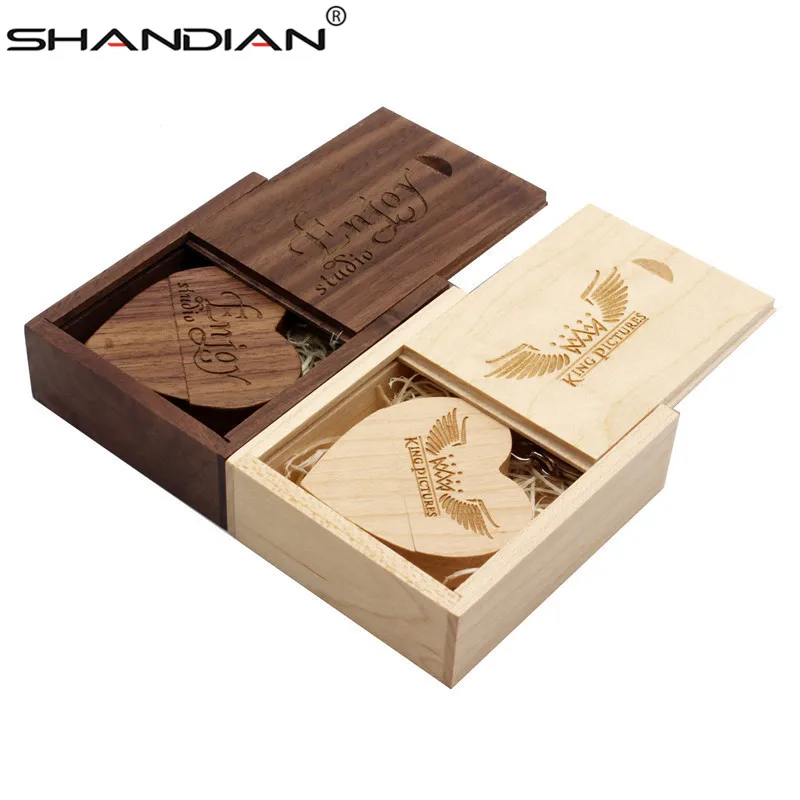 SHANDIAN(10 шт. бесплатный логотип) деревянное сердце+ металлическая подарочная коробка USB флеш-накопитель 2,0 64 ГБ 32 ГБ 16 ГБ 4 ГБ U диск фотографии свадебные подарки