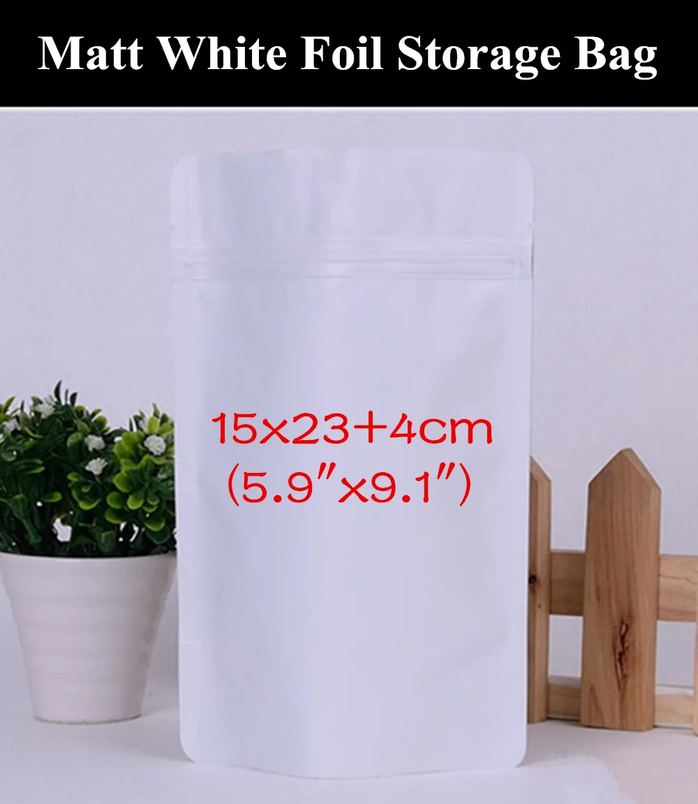 50 шт. 15x23+ 4 см(5." х 9.1") 280 микрон белый матовый Алюминий Фольга ziplock мешок закрывающийся влагостойкие белый упаковка мешок