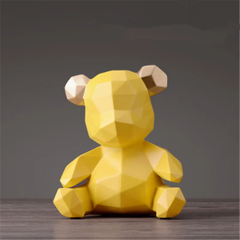Геометрическая Статуэтка медведя оригами Животное Смолы ремесленника аксессуары для дома L2986 - Цвет: Цвет: желтый