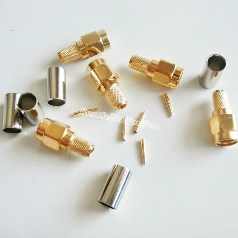 10Pcs SMA male plug crimp RG58 RG142 LMR195 RG400 cable straight RF Connector 1 шт коннектор sma штекер прямоугольный радиочастотный коаксиальный обжим медь для кабеля rg58 rg142 rg400 lmr195 позолоченный новый проводной разъем